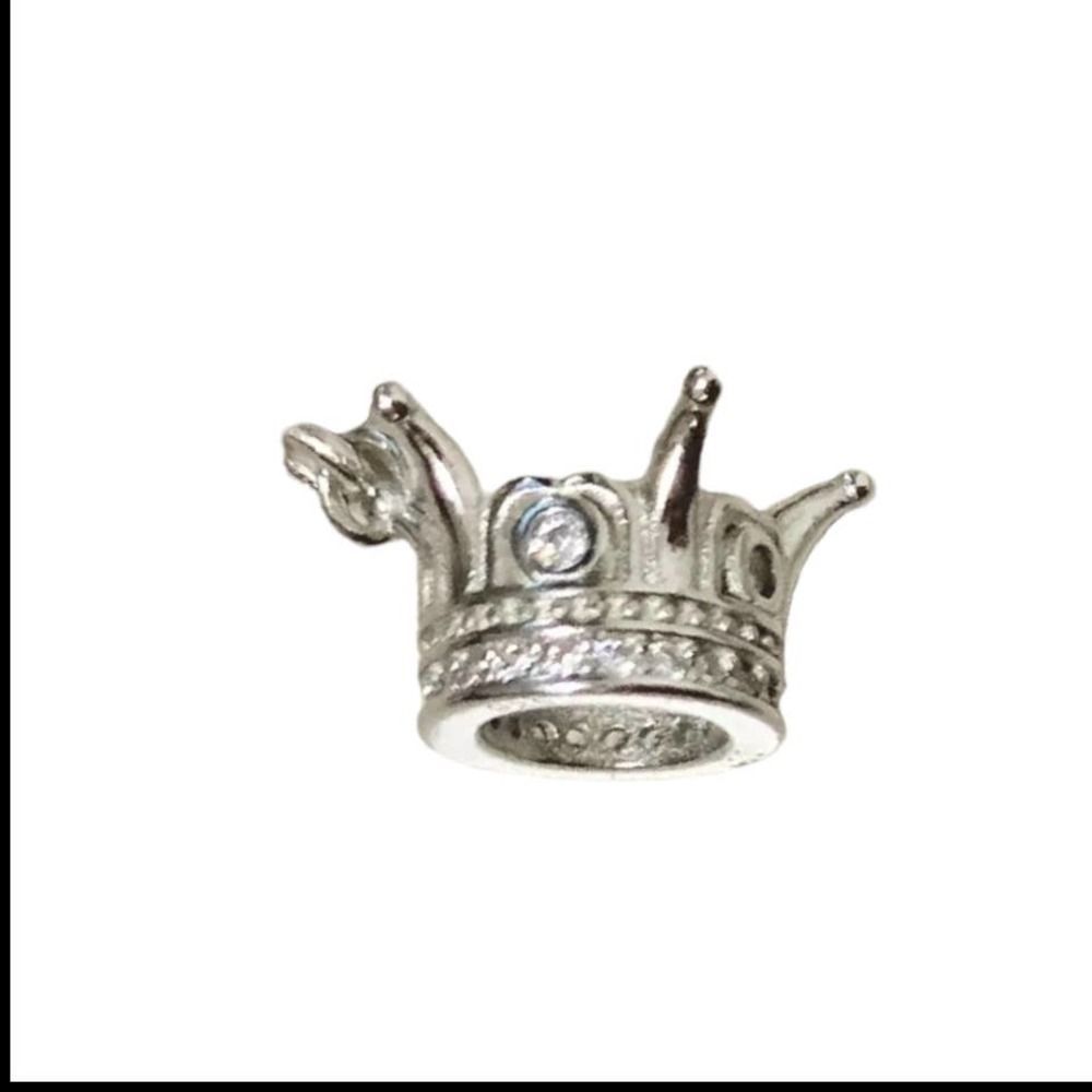 925 Sterling Silver Round Pavé and Bezel Set Crystal Crown Charm - Picture 2 of 5